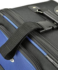 Luggage close-up: blue U.S. Traveler New Yorker rolling luggage, expandable 4-piece set
