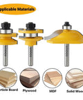 Three Piece Raised Panel Cabinet Door Router Bit Set With Ogee Rail And Stile For Woodworking, Pro Grade Carbide Cutters
