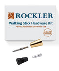 Walking Stick Hardware Kit with steel spike, ferrule, rubber foot, and aluminum insert for pro grade handcrafted cane.