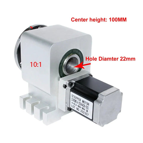 Heavy Duty Harmonic Gear Reducer Fourth Axis Rotary Table For Cnc Machining with a center height of 100mm and hole diameter 22mm.