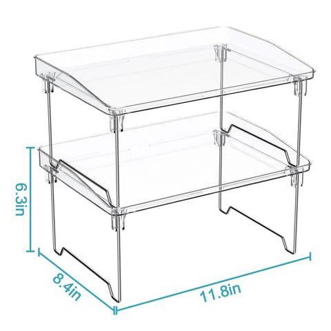 Heavy Duty 2 Pack Stackable Kitchen Counter Spice Rack And Cabinet Organizer Shelf Featuring Clear Plastic Base With Sturdy Stainless Steel Supports For Pantry Bathroom Vanity Organization That Truly Slaps, dual tier design