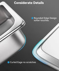 Close-up of Six Pack Hotel Pans One Third Size Four Inch Deep Steam Table Pan 22 Gauge, featuring rounded edge design for safety.