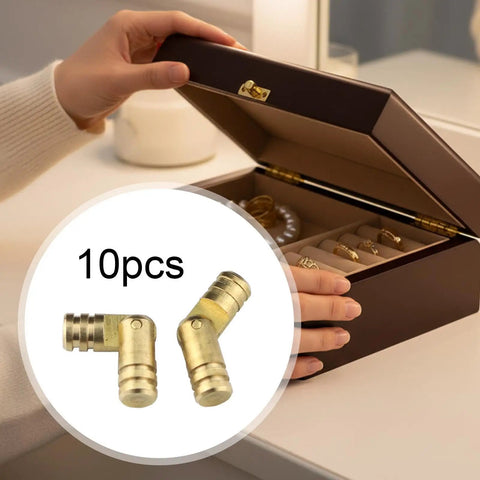 10 Piece Mini Brass Barrel Hinges Set For DIY Projects, Concealed Cylinder, Rust Resistant Yellow Brass Hardware, shown on jewelry box