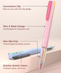 All In One 4 In 1 Multicolor Pens Set With 18 Colors Six Pack For Note Taking Coloring Organizing And Office Or School Use Press To Switch Colors On The Fly And Enjoy Smooth Writing With Vivid Ink., pink 4-in-1 plastic pen with clip, grip, and clear tip for note taking