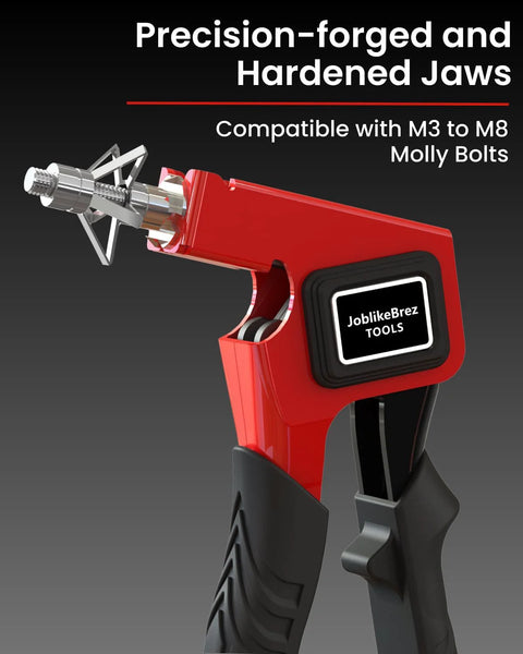 Red setting tool for Molly Bolts For Drywall And Plaster Walls Range From 0.12 To 1.28 Inches, compatible with M3 to M8