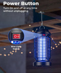 Plug In Bug Zapper For Indoor Outdoor Use, Waterproof Electric Mosquito And Fly Killer Lamp With 4200V Grid, showing power button