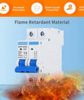 Front view of 50 Amp Miniature DC Circuit Breaker 500V Two Pole Solar PV Disconnect Switch With Thermal Magnetic Trip DIN Rail Mount