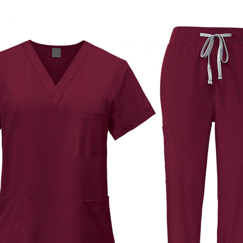 Red Scrub Set For Nurses And Spa Pros Top And Joggers Machine Washable Workwear Easy Care Durable Nursing Uniform