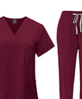 All Day Comfort Women's Scrub Set Nursing Uniform Top And Jogger Pants, Machine Washable Workwear For Spa Cosmetology And Beauty Clinics, Easy Care, Durable, Red, Size M
