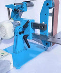 No Fuss Heavy Duty Electric Belt Sander Featuring 750 Watt Brushless Motor And 915 X 50 Millimeter Sanding Belt in blue steel frame.