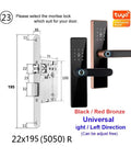 WiFi Smart Door Lock With Fingerprint Keyless Entry Electronic Security System App Control Passcode And IC Card Backup Built In Voice Prompt Lets You Secure Your Pad With Ease In Sleek Black Finish detailed with specifications and mounting options.