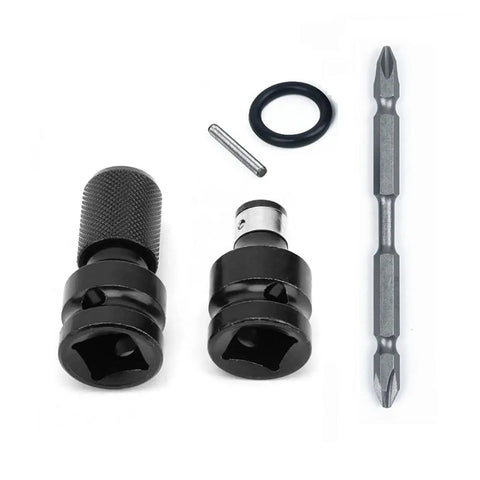 Hot Stuff 5 Piece 1/2 Inch Square To 1/4 Hex Ratchet Adapter Kit Converter Tool Set Wrench Socket Spanner Drill Drive Bit Chuck Gear Up Your Garage With This Sick Combo., black metal adapters and bit
