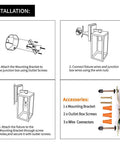 Installation guide for Rugged Matte Black Outdoor Wall Lantern Sconce with Clear Glass Shade, showing screws and connectors