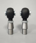 Built Tough Heavy Duty Chromoly Heim Joint Kit 3/4-16 Pair Of Right And Left Thread Rod End Bearings showing rubber boots and zinc nuts.