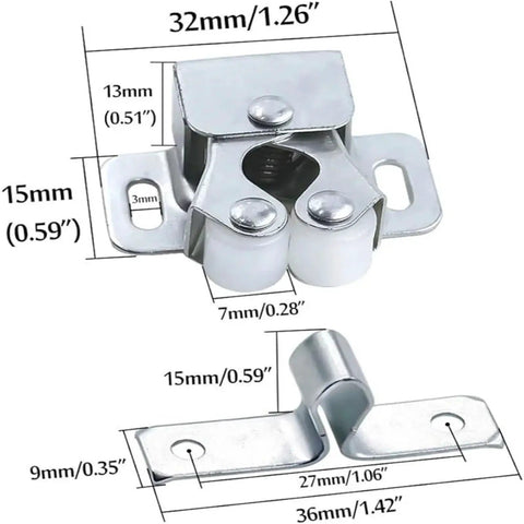 Dual Wheel Roller Catch Set 50 Pieces Stainless Steel Door Latch Lock Press Type Wardrobe Buckles Antique Bronze Finish