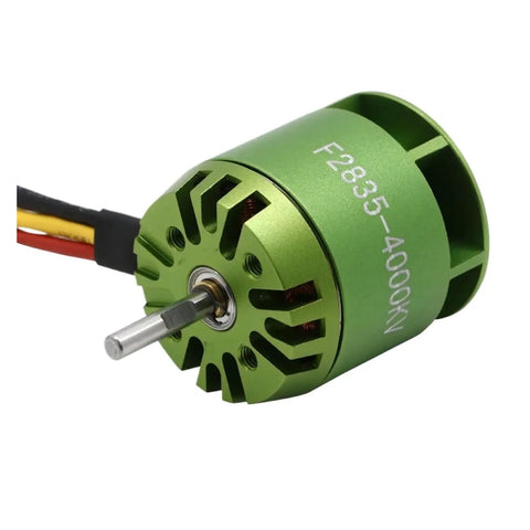 Green 4000KV Brushless Outrunner RC Motor For Drones, Helicopters, And Planes, durable aluminum housing, visible wiring, stable torque