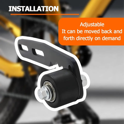 Upgrade Your Ride With This Ultimate Mini Bike Chain Tensioner Adjuster Kit Perfect For Ct200 U Mb200 Bt200X Models To Keep Your Drive Smooth And Tight While Adding Some Real Style To Your Daily Grind. black steel mini bike chain tensioner roller, adjustable mount, installed on frame