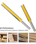 Two Piece Extra Long Straight Router Bit Set With One Quarter Inch Shank, Double Flute Grooving Bits, Hardened Steel, Side View