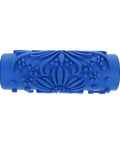 Heavy Duty Textured Rubber Paint Roller For Zero Fuss Wall Decor And Wood Panel Stamping With Slick Even Coating For Pro Shop Quality Diy Home Makeover Projects On Any Surface, blue rubber roller close-up showing textured surface.