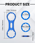 2 Pack Aluminum Alloy Fork Cap Wrench Set For Bikes Front Suspension Cap Tool showing product dimensions and sizes.