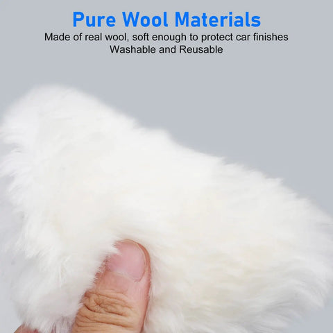 Close-up of soft real wool pad detail from 11 Piece 5 Inch Wool Polishing Buffing Pad Kit For Drill Buffer With M14 Adapter.
