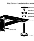 2 Pack Undermount Sink Brackets, Heavy Duty Triangular Mounting Hardware For Basins, Rust Resistant Coating, Rubber Padded Adjustable Knobs, Wobble Free Stable Support For Single Or Double Sinks installation diagram with screws and pads