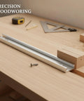 T-Track Slider For Woodworking Jigs With Aluminum Alloy Stop Block For Table Saw And Miter Saw on workbench with tools