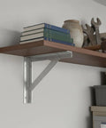 Heavy Duty Steel L Brackets For Floating Shelves Garage Racks And Wall Storage Angle Iron Support, wood shelf with books and decor.