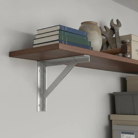 Heavy Duty Steel L Brackets For Floating Shelves Garage Racks And Wall Storage Angle Iron Support, wood shelf with books and decor.