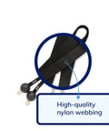 Two Pack Quiet Drop Horse Cross Ties In Black With Durable Nylon Webbing And 3 Inch Rubber Ball Ends For Wall Protection And Low Noise
