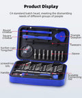 36 In 1 Screwdriver Set For DJI Drones And RC Toys Repair Tool Kit with magnetic driver, precision bits, blue case, labeled tools.