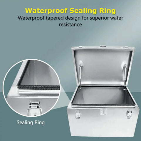 Heavy Duty Stainless Steel Outdoor Tool Box With Silent Hydraulic Lift And Double Latch Weatherproof Storage For Home Garage Workshop Warehouse Or Job Site 59 Inch Long, sealing ring detail