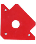 Heavy Duty 4 Pack Welding Positioner With 25 Lb Magnetic Hold For Multi Angle Soldering Assembly And Pipe Installation At 45 90 135 Degrees red metal piece with a hole and angled edges.