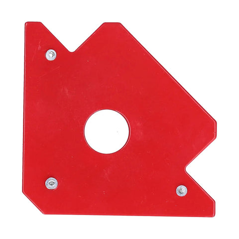 Heavy Duty 4 Pack Welding Positioner With 25 Lb Magnetic Hold For Multi Angle Soldering Assembly And Pipe Installation At 45 90 135 Degrees red metal piece with a hole and angled edges.