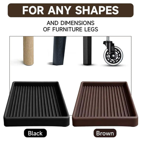 Black 4x4 Inch Square Rubber Caster Cups 4 Piece Anti Slip Furniture Feet Pads with grip for floor protection on hardwood and tile