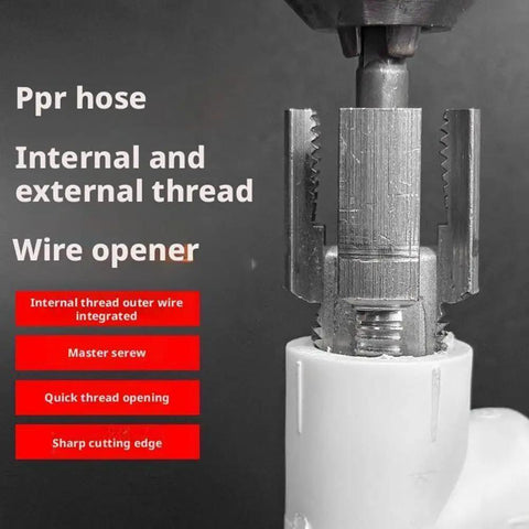 Heavy Duty Integrated Pipe Threading Tool For 1/2 And 3/4 Inch Water Pipes close-up of sharp cutting edge for precise internal and external threading.