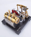 Full Metal Steam Engine Model Kit With Horizontal Boiler, Working Mini Stationary Steam Engine on display stand.