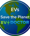 Graphic image with globe and text promoting EVs to save the planet by EV Doctor.