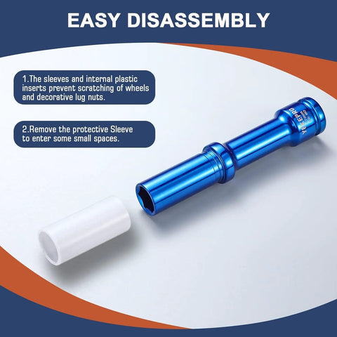 Beefy Nineteen Millimeter Deep Socket Set For Half Inch Drive Extra Long, blue socket with white sleeve, hollow core design