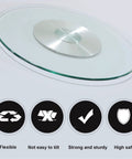 Sturdy Round Tempered Glass Turntable Serving Tray 39 Inch With Silent Bearing shown from side angle highlighting design and safety features
