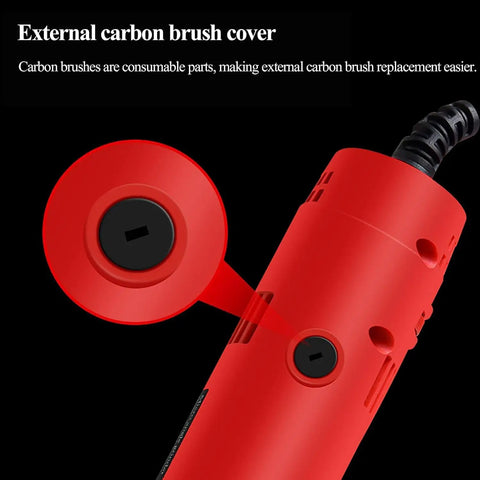 External carbon brush cover on Badass Right Angle Grinder Featuring A Beast Mode Five Hundred Watt Motor.