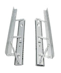 Rock Solid Heavy Duty Extendable Slide Rail Mechanism With Precision Lifting Hinge for dining tables, showing silver metal tracks.