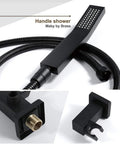 Slick Matte Black Wall Mounted Bathroom Shower Set with Solid Copper Body Constant Temperature Thermostatic Control with shower handle and hose.