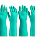 Badass Heavy Duty Nitrile Chemical Resistant Gloves Two Pair Medium Latex Free With Rock Solid Non Slip Grip And 15 Mil Thick Armor Against Oils Acids Or Serious Household Chores shown, highlighting non-slip grip and vibrant color.