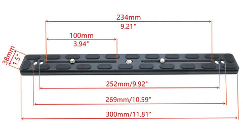 Universal 300mm Lengthened Quick Release Plate Slide Rail With D Ring Screw For Tripod Ball Head DSLR Camera dimensions diagram