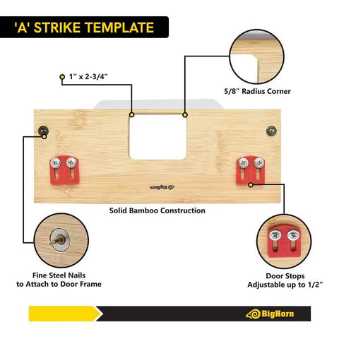 Heavy Duty Bamboo Router Jig Template Kit For Bullseye Straight Door Latch And Strike Plate Mortise Cuts With Quick Guide System - A Strike Template with Adjustable Door Stops and Solid Bamboo.