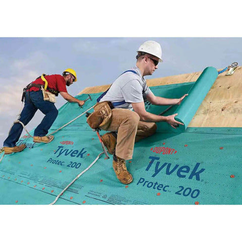 Zero Hassle Heavy Duty Synthetic Roof Underlayment Covers A Whole 10 Squares Of Your Deck Pro Level Waterproof Protector Wrinkle Free Built Like A Tank Job Site Ready And Code Approved, two workers applying underlayment on a roof.