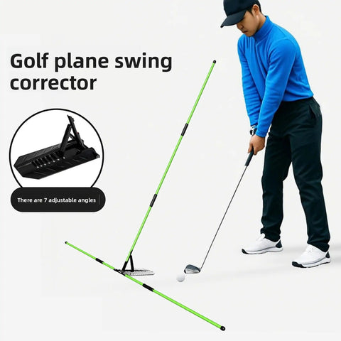 Pro Grade Golf Swing Trainer With Adjustable Angle Tool And Red Fiberglass Direction Rod For Swing Plane Correction Visual Alignment Guide And Muscle Memory Development Green with golfer