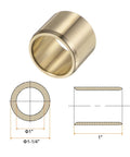 Two Pack Sleeve Bearings With 1 Inch Bore And 1.25 Inch Outer Diameter, 1 Inch Length Brass Alloy Oilless Bushings shown with diagrams