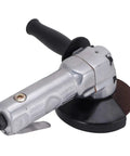Rock Solid 4 Inch Pneumatic Air Angle Grinder With 11000 RPM Power And Heavy Duty Aluminum Housing Featuring A Secure Locking Switch.